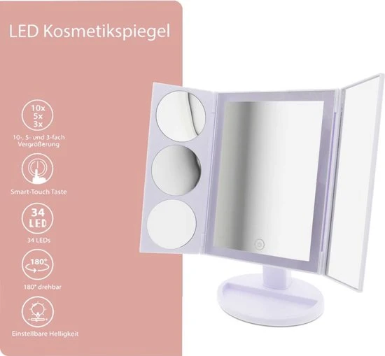 Goedkoopste ???? BAIK TECH BAIK Make Up Spiegel Met LED Strip Wit – Staande Spiegel - Met 3 Vergrootspiegels – Cosmetica / Visagie Spiegel - Scheerspiegel - 22 Dimbare Leds - 180° Draaibaar – Op Batterijen En USB (kabel Incl) - Voor Haar ???? 4 Goedkoopste ???? BAIK TECH BAIK Make Up Spiegel Met LED Strip Wit – Staande Spiegel - Met 3 Vergrootspiegels – Cosmetica / Visagie Spiegel - Scheerspiegel - 22 Dimbare Leds - 180° Draaibaar – Op Batterijen En USB (kabel Incl) - Voor Haar ???? - Afbeelding 4