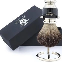 Korting ???? Haryali London Haryali Met De Hand Geassembleerde Sophist Collection Zwart Originele Hair Scheerkwast Met Duitse Roestvrijstalen Draadstandaard (Shaving Brush With Stand) ????