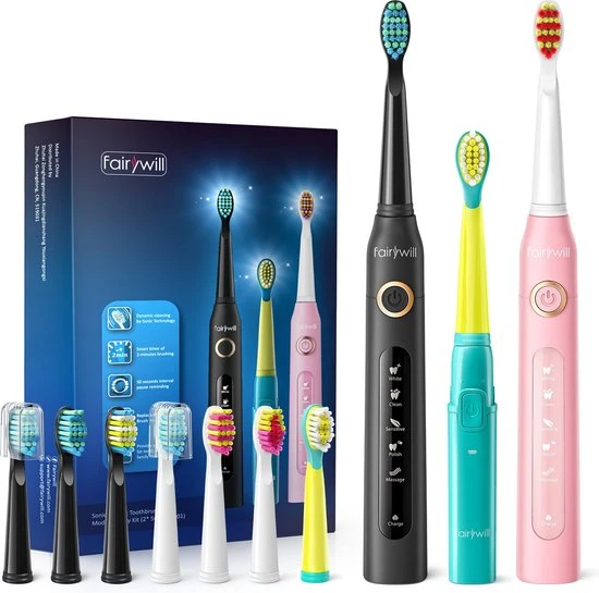 Kopen ❤️ Fairywill Elektrische Tandenborstel - Familie Set - 3 Stuks - Met 10 Opzetstukken ???? 1 Kopen ❤️ Fairywill Elektrische Tandenborstel - Familie Set - 3 Stuks - Met 10 Opzetstukken ????