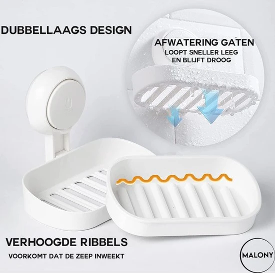 Flash-uitverkoop ???? Malony Zeepbakje Met Zuignap - Zeephouder - Badkamer Accessoires - 2 Lagen - Hangend Of Staand - Wit ???? 10 Flash-uitverkoop ???? Malony Zeepbakje Met Zuignap - Zeephouder - Badkamer Accessoires - 2 Lagen - Hangend Of Staand - Wit ???? - Afbeelding 10