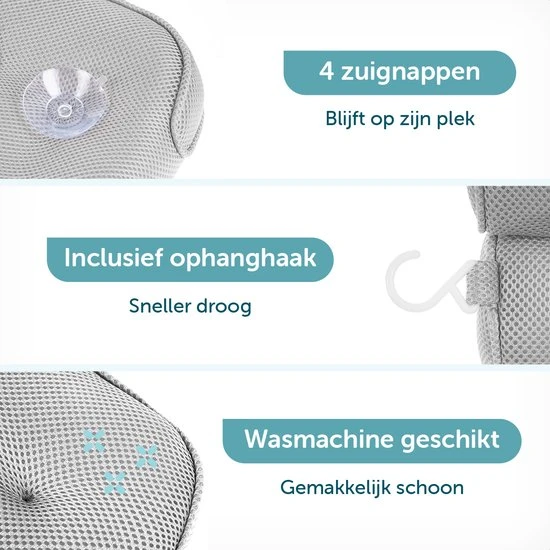 Goedkoop ⌛ ForDig Luxe Badkussen Met Zuignappen – Nekkussen Bad Anti Slip – Badkussens Voor In Bad / Jacuzzi – Hoofdsteun Bad - Grijs ???? 5 Goedkoop ⌛ ForDig Luxe Badkussen Met Zuignappen – Nekkussen Bad Anti Slip – Badkussens Voor In Bad / Jacuzzi – Hoofdsteun Bad - Grijs ???? - Afbeelding 5