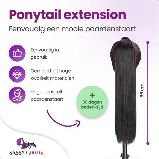Goedkoopste ???? SassyGoods Wrap Around Ponytail Haar Extensions Paardenstaart Extension - Zwart - 65 Cm ???? 3 Goedkoopste ???? SassyGoods Wrap Around Ponytail Haar Extensions Paardenstaart Extension - Zwart - 65 Cm ???? - Afbeelding 3