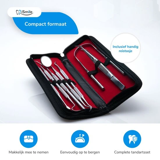 Goedkoopste ???? ISmile - Professionele Tandarts Set - Tandsteen Verwijderaar - RVS - Tandarts Haakje - Tandarts Instrument - Tandarts Spiegel ???? 2 Goedkoopste ???? ISmile - Professionele Tandarts Set - Tandsteen Verwijderaar - RVS - Tandarts Haakje - Tandarts Instrument - Tandarts Spiegel ???? - Afbeelding 2