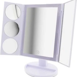 Goedkoopste ???? BAIK TECH BAIK Make Up Spiegel Met LED Strip Wit – Staande Spiegel - Met 3 Vergrootspiegels – Cosmetica / Visagie Spiegel - Scheerspiegel - 22 Dimbare Leds - 180° Draaibaar – Op Batterijen En USB (kabel Incl) - Voor Haar ????